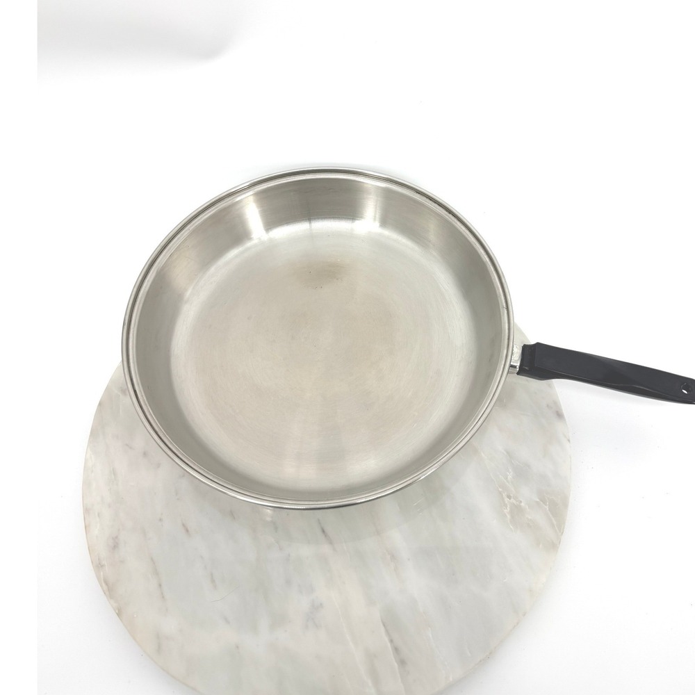 Flint Ekco Radiant Stainless Steel 12 Inch Skillet Vintage Black Handle Pan